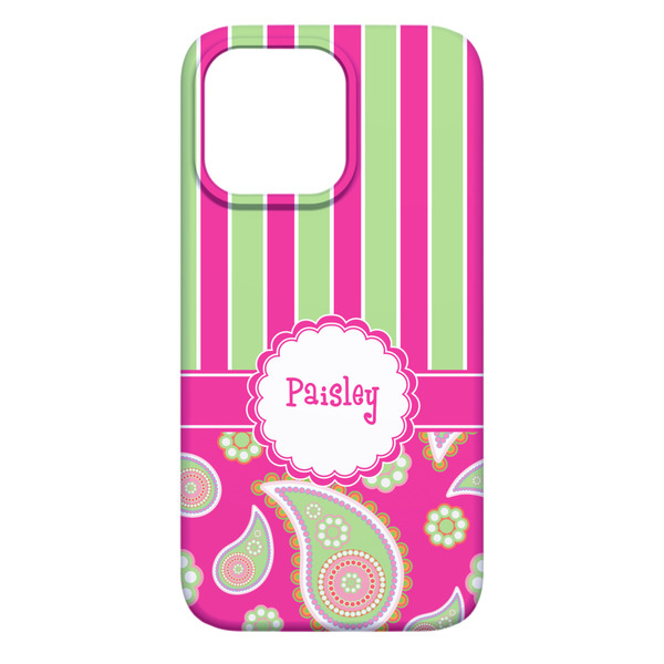 Pink & Green Paisley and Stripes iPhone 13 Pro Max Case - Back