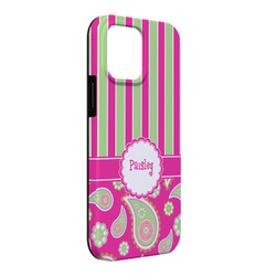 Pink & Green Paisley and Stripes iPhone Case - Rubber Lined - iPhone 13 Pro Max (Personalized)
