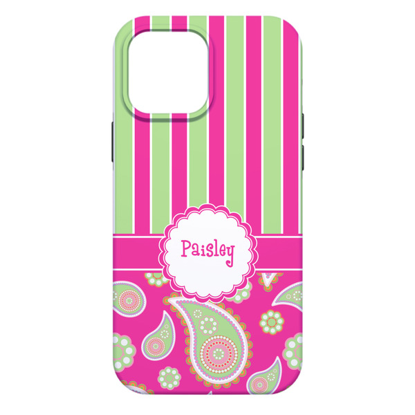 Pink & Green Paisley and Stripes iPhone 13 Pro Max Tough Case - Back