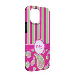 Pink & Green Paisley and Stripes iPhone Case - Rubber Lined - iPhone 13 Pro (Personalized)