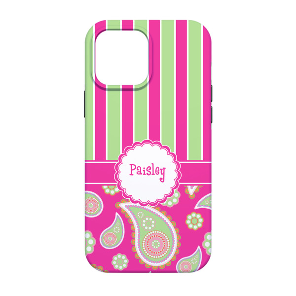 Pink & Green Paisley and Stripes iPhone 13 Tough Case - Back