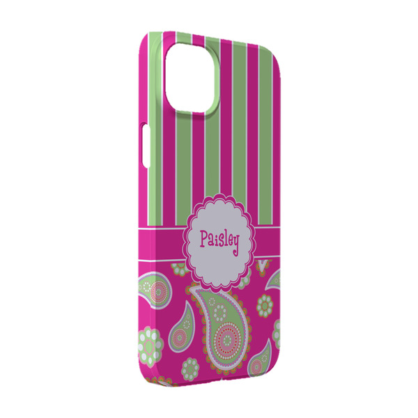 Custom Pink & Green Paisley and Stripes iPhone Case - Plastic - iPhone 14 (Personalized)