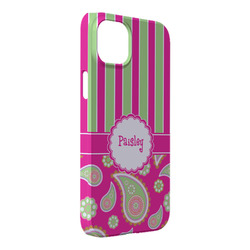 Pink & Green Paisley and Stripes iPhone Case - Plastic - iPhone 14 Plus (Personalized)