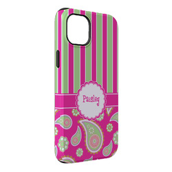 Pink & Green Paisley and Stripes iPhone Case - Rubber Lined - iPhone 14 Plus (Personalized)