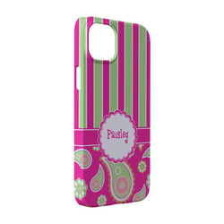 Pink & Green Paisley and Stripes iPhone Case - Plastic - iPhone 14 Pro (Personalized)