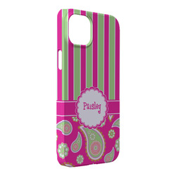 Pink & Green Paisley and Stripes iPhone Case - Plastic - iPhone 14 Pro Max (Personalized)