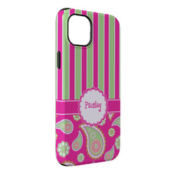 Pink & Green Paisley and Stripes iPhone Case - Rubber Lined - iPhone 14 Pro Max (Personalized)