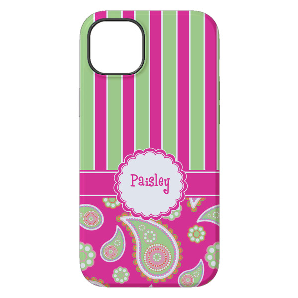 Pink & Green Paisley and Stripes iPhone 14 Pro Max Tough Case - Back