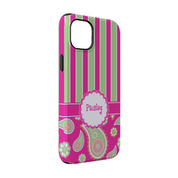 Pink & Green Paisley and Stripes iPhone Case - Rubber Lined - iPhone 14 Pro (Personalized)