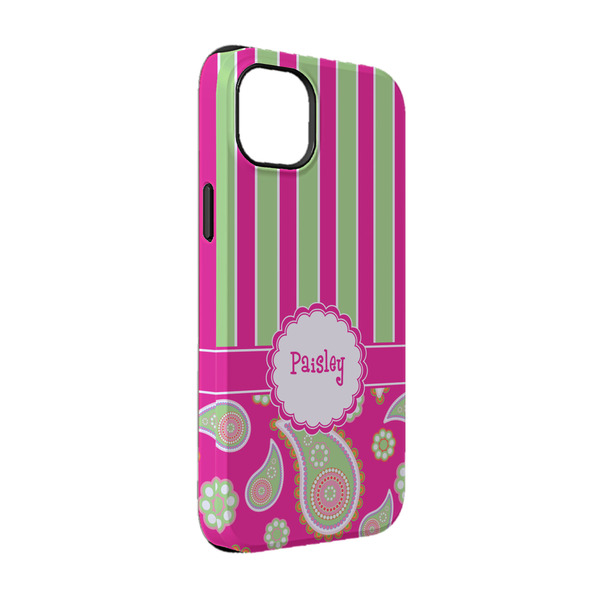 Custom Pink & Green Paisley and Stripes iPhone Case - Rubber Lined - iPhone 14 Pro (Personalized)