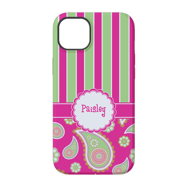 Pink & Green Paisley and Stripes iPhone 14 Tough Case - Back