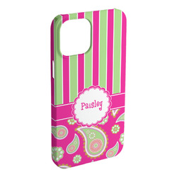 Pink & Green Paisley and Stripes iPhone Case - Plastic - iPhone 15 Plus (Personalized)