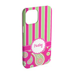 Pink & Green Paisley and Stripes iPhone Case - Plastic - iPhone 15 Pro (Personalized)