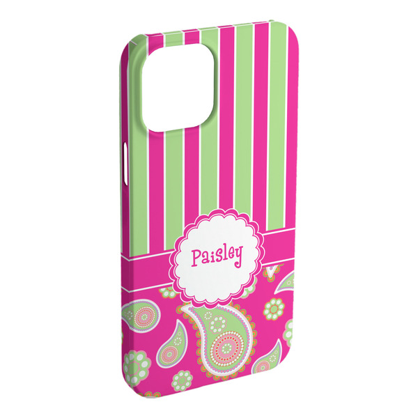 Custom Pink & Green Paisley and Stripes iPhone Case - Plastic (Personalized)