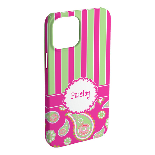 Custom Pink & Green Paisley and Stripes iPhone Case - Plastic - iPhone 15 Pro Max (Personalized)