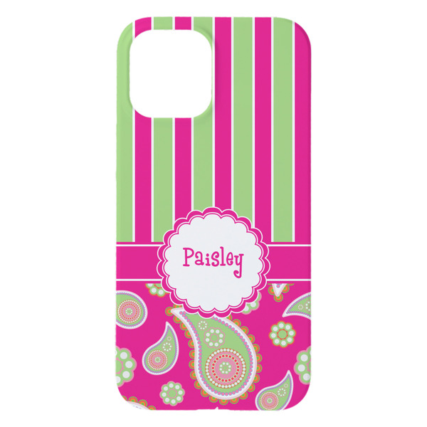 Pink & Green Paisley and Stripes iPhone 15 Pro Max Case - Back
