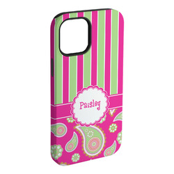 Pink & Green Paisley and Stripes iPhone Case - Rubber Lined - iPhone 15 Pro Max (Personalized)