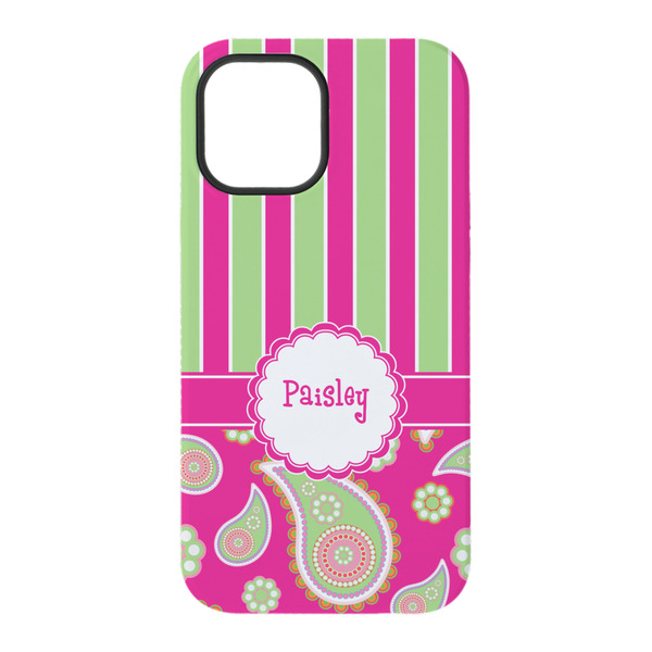 Pink & Green Paisley and Stripes iPhone 15 Pro Tough Case - Back