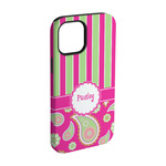 Pink & Green Paisley and Stripes iPhone Case - Rubber Lined - iPhone 15 (Personalized)
