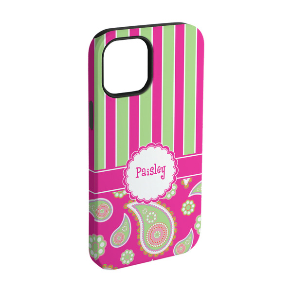 Custom Pink & Green Paisley and Stripes iPhone Case - Rubber Lined - iPhone 15 (Personalized)