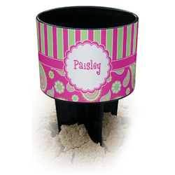 Pink & Green Paisley and Stripes Black Beach Spiker Drink Holder (Personalized)
