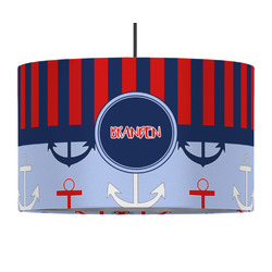 Classic Anchor & Stripes 12" Drum Pendant Lamp - Fabric (Personalized)