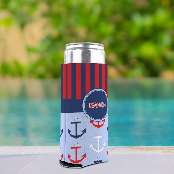 Classic Anchor & Stripes Can Cooler - Tall 12oz - In Context