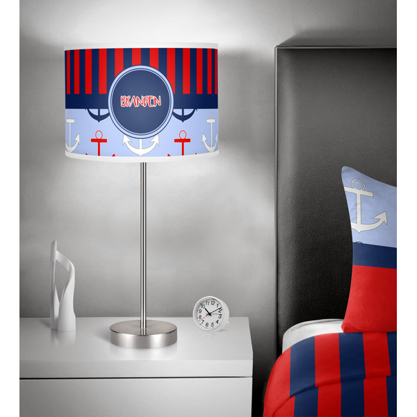 Classic Anchor & Stripes 13 inch drum lamp shade - in room