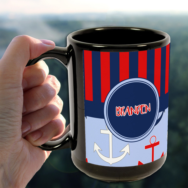 Classic Anchor & Stripes 15oz. Black Mug - LIFESTYLE