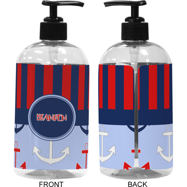 Classic Anchor & Stripes 16 oz Plastic Liquid Dispenser (Approval) - Black