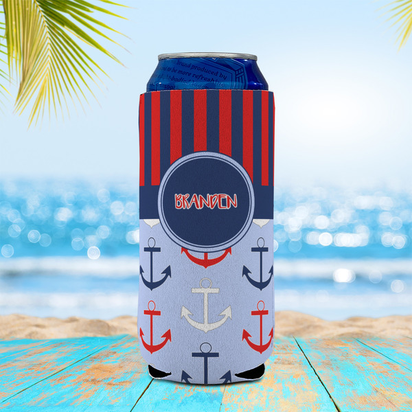 Classic Anchor & Stripes 16oz Can Sleeve - LIFESTYLE