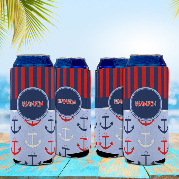 Classic Anchor & Stripes 16oz Can Sleeve - Set of 4 - LIFESTYLE