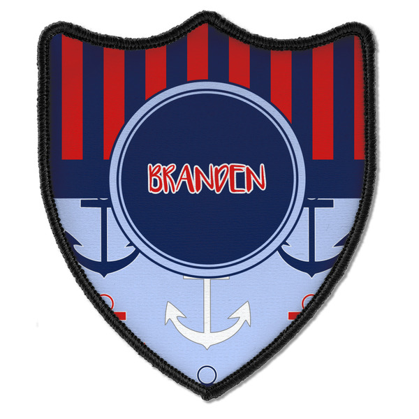 Custom Classic Anchor & Stripes Iron On Shield Patch B w/ Name or Text