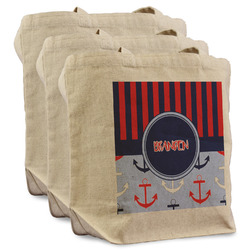 Classic Anchor & Stripes Reusable Cotton Grocery Bags - Set of 3 (Personalized)
