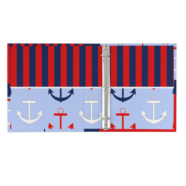 Classic Anchor & Stripes 3 Ring Binders - Full Wrap - 1" - OPEN INSIDE