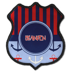 Classic Anchor & Stripes Iron On Shield Patch C w/ Name or Text