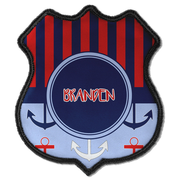 Custom Classic Anchor & Stripes Iron On Shield Patch C w/ Name or Text