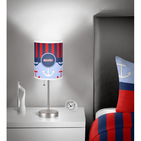 Classic Anchor & Stripes 7 inch drum lamp shade - in room