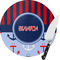 Classic Anchor & Stripes Round Glass Cutting Board - Small (Personalized)