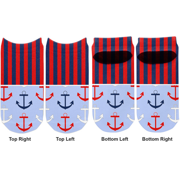 Classic Anchor & Stripes Adult Ankle Socks - Double Pair - Front and Back - Apvl