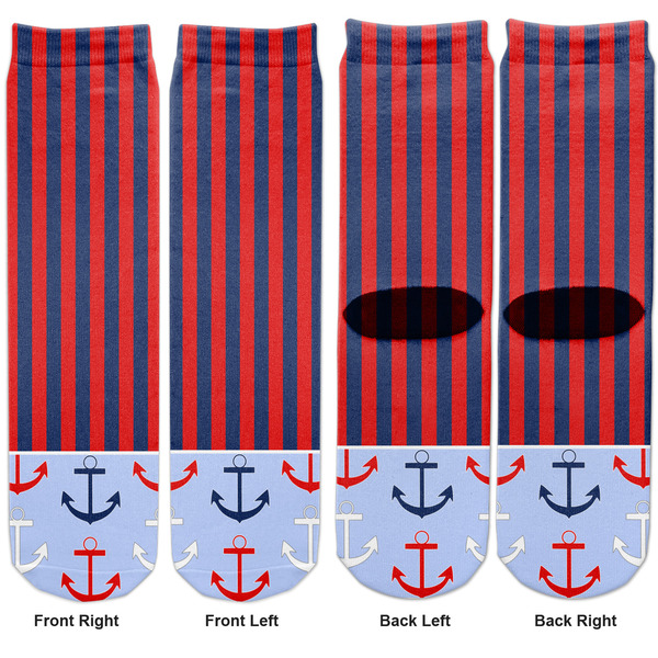 Classic Anchor & Stripes Adult Crew Socks - Double Pair - Front and Back - Apvl