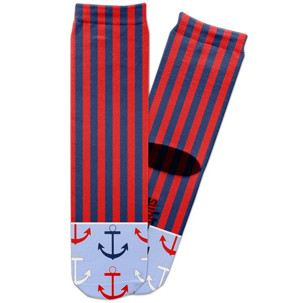 Custom Classic Anchor & Stripes Adult Crew Socks