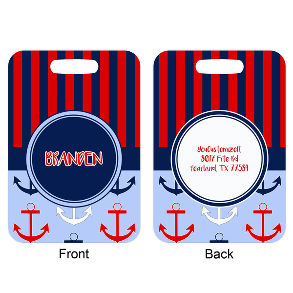 Classic Anchor & Stripes Aluminum Luggage Tag (Front + Back)