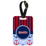 Classic Anchor & Stripes Metal Luggage Tag w/ Name or Text