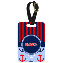 Classic Anchor & Stripes Metal Luggage Tag w/ Name or Text