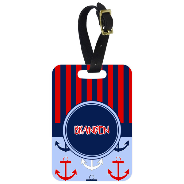 Custom Classic Anchor & Stripes Metal Luggage Tag w/ Name or Text