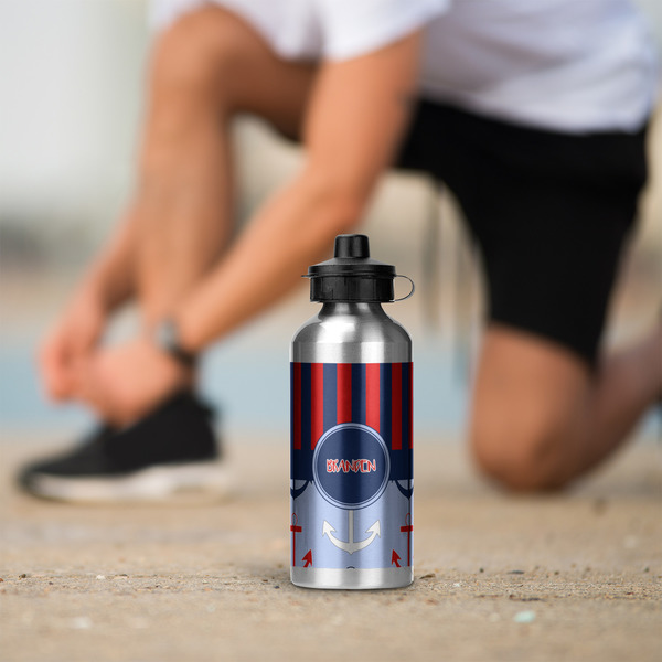 Classic Anchor & Stripes Aluminum Water Bottle - Silver LIFESTYLE