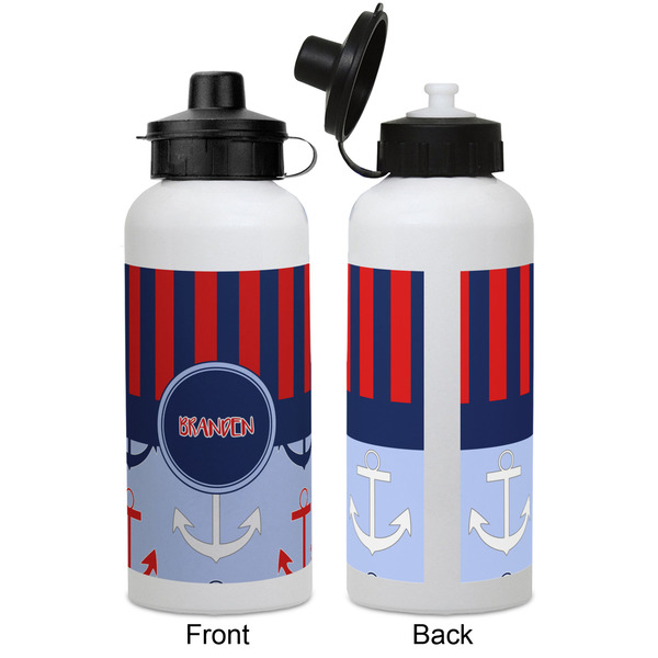 Classic Anchor & Stripes Aluminum Water Bottle - White APPROVAL