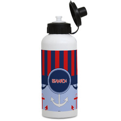 Classic Anchor & Stripes Water Bottles - Aluminum - 20 oz - White (Personalized)