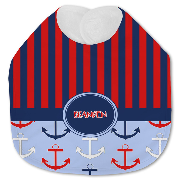 Custom Classic Anchor & Stripes Jersey Knit Baby Bib w/ Name or Text